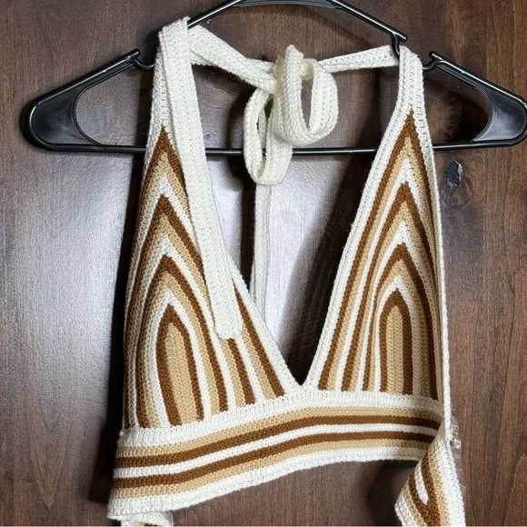 NWT Rue21 womens crochet top Size M stripe tie boho beach summer vacation tie - Picture 2 of 7